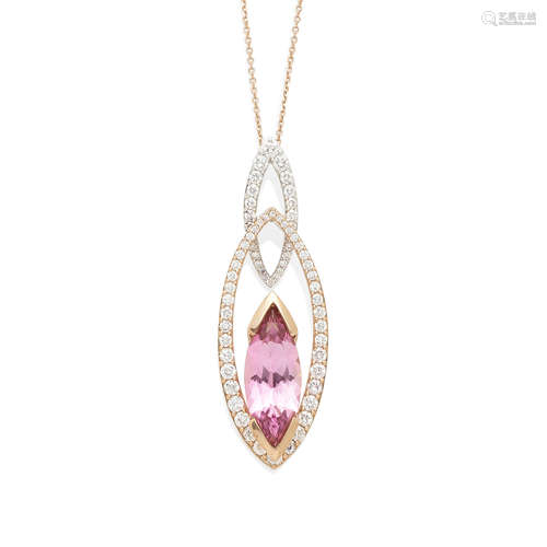 a pink tourmaline and diamond pendant