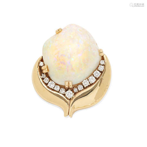 An opal and diamond convertible brooch pendant