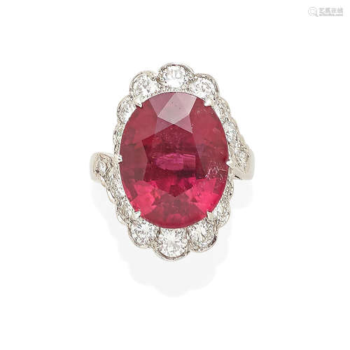 A rubellite and diamond ring