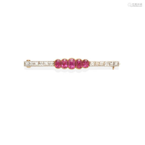 An art deco ruby and diamond brooch, circa 1920