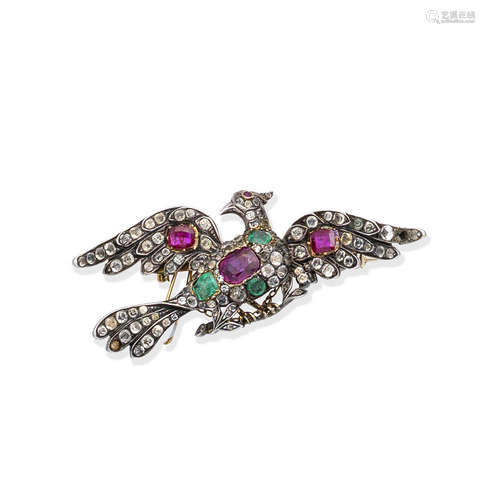 A paste and gem-set bird brooch, circa 1890