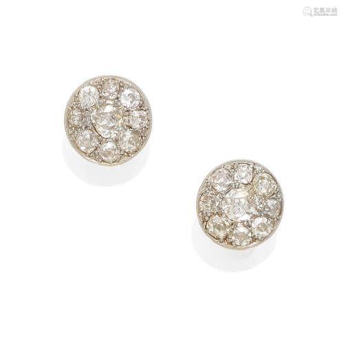 Platinum-topped gold and diamond cluster earrings