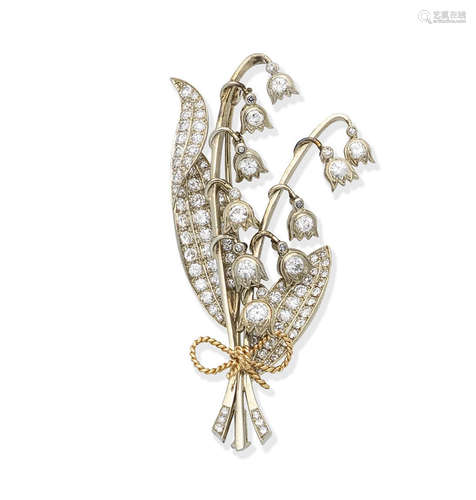 A diamond lily of the valley brooch, circa 1955