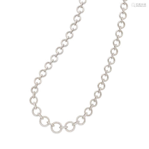 An 18k white gold and diamond link necklace