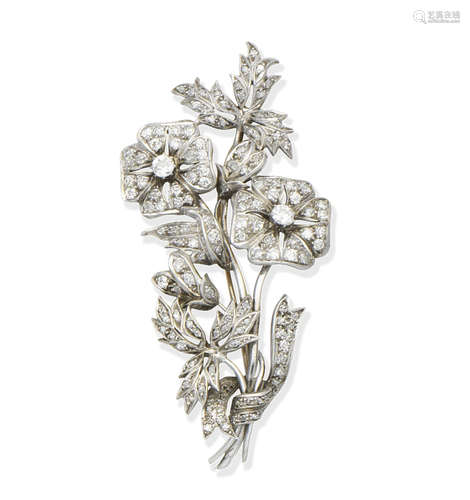 A diamond floral spray brooch