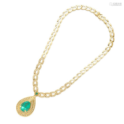 an 18k gold, emerald and diamond necklace