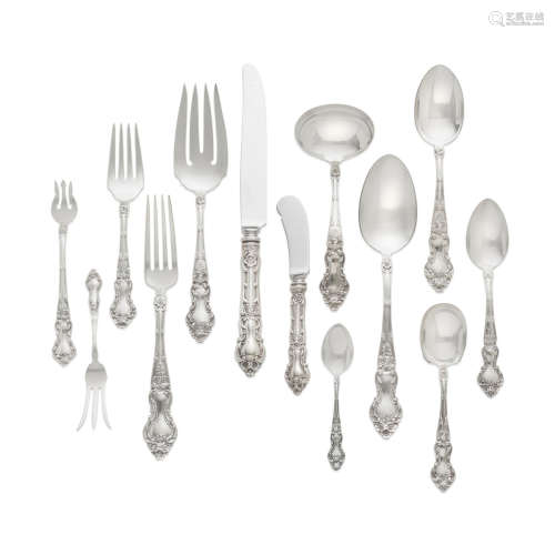 An American sterling silver assembled partial flatware service  by Wallace Silversmiths, CT, and Watson Co., MA, 20th century