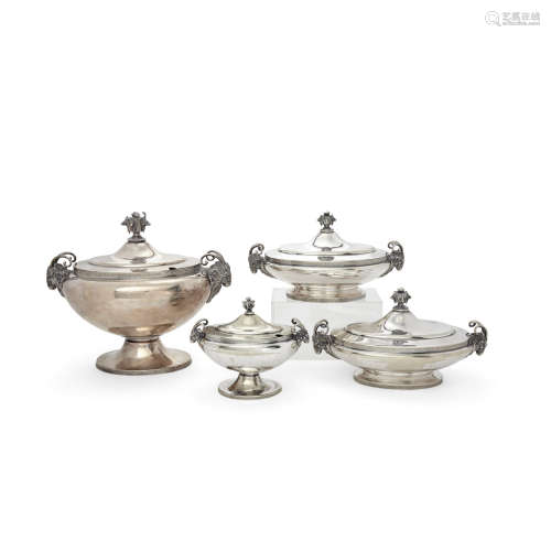 A set of four American silver plated lidded tureens  by Gorham Mfg. Co., Providence, RI, 20th century
