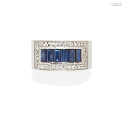 A white gold, sapphire and diamond band
