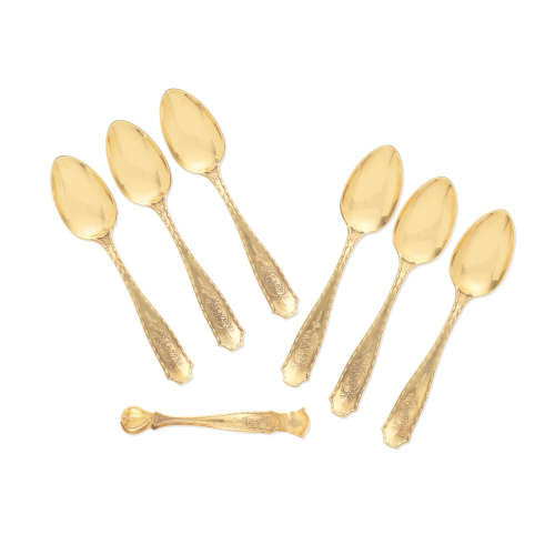 A collection of American 18k gold  teapspoons and sugar tongs  by Tiffany & Co., New York, NY, 20th century