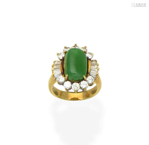 A jade and diamond ring