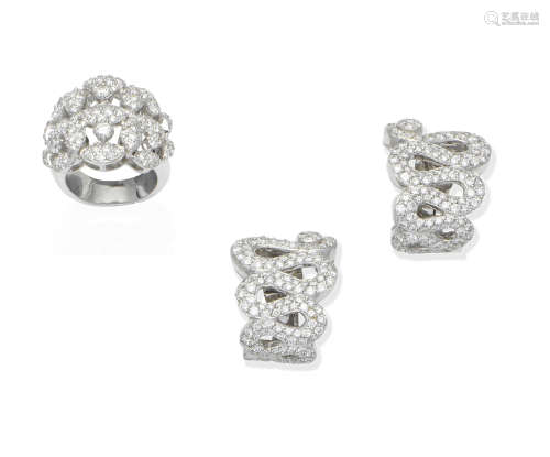 A pair of diamond earclips and a diamond dress ring  (2)