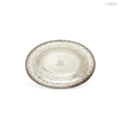 An American sterling silver pierced oval bread tray  by Tiffany & Co., New York, NY, 1907-1947
