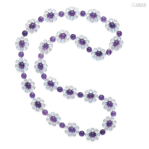 an 18k white gold, amethyst and moonstone necklace