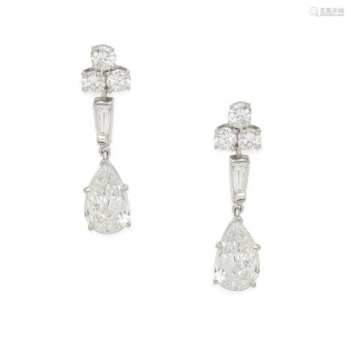 A pair of diamond pendant earrings