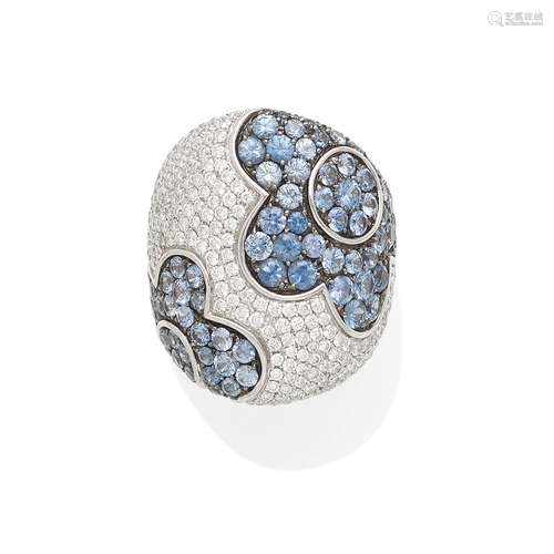 a white gold, sapphire and diamond ring