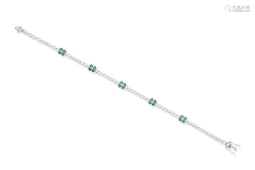 An emerald and diamond bracelet