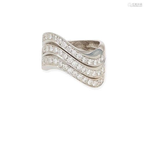 A white gold and diamond wave ring