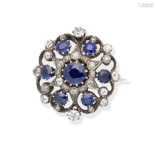 A sapphire and diamond brooch/pendant, circa 1890