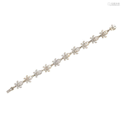 a white gold and diamond skull station bracelet, Loree Rodkin