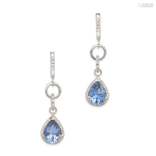 A pair of sapphire and diamond ear pendants