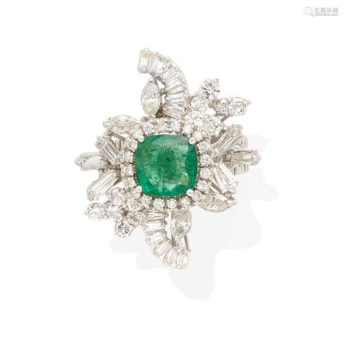 a white gold, emerald and diamond ring