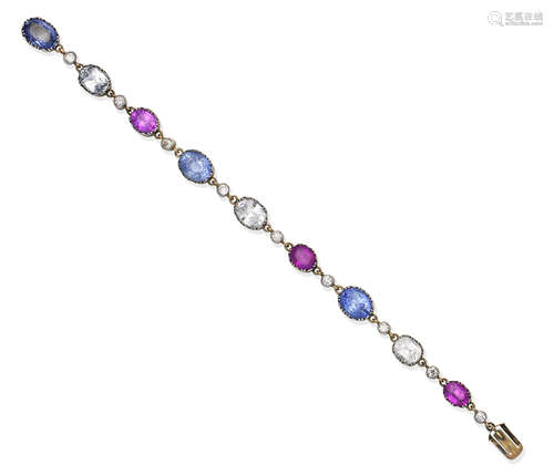 A 19th century vari-coloured sapphire bracelet