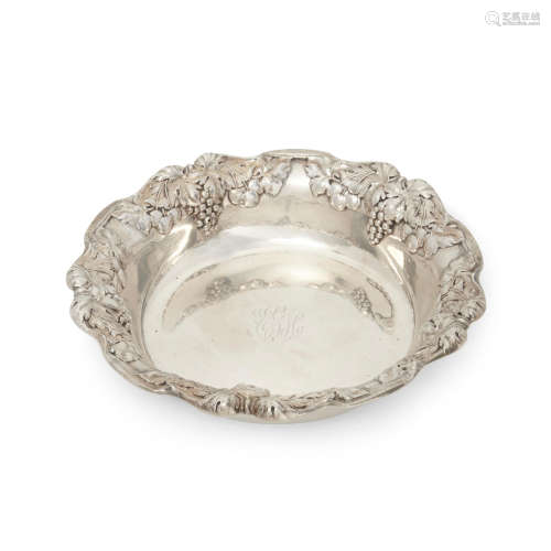 An American sterling silver bowl with applied grapevine border  by Gorham Mfg. Co., Providence, RI, 1904