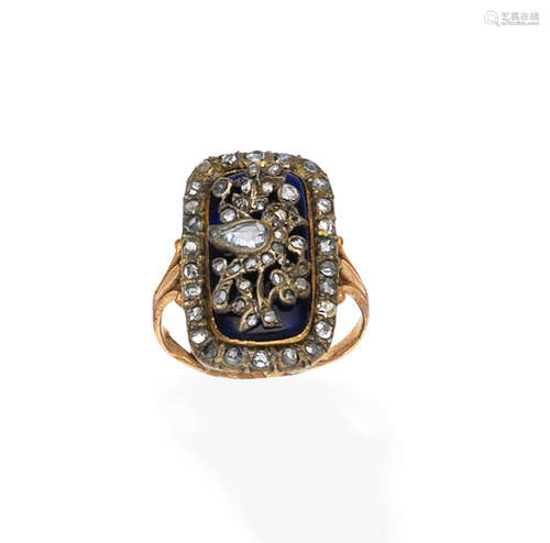 A late 18th century/early 19th century diamond and enamel mourning ring