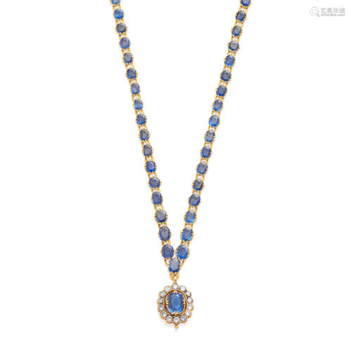 a gold, sapphire and diamond necklace