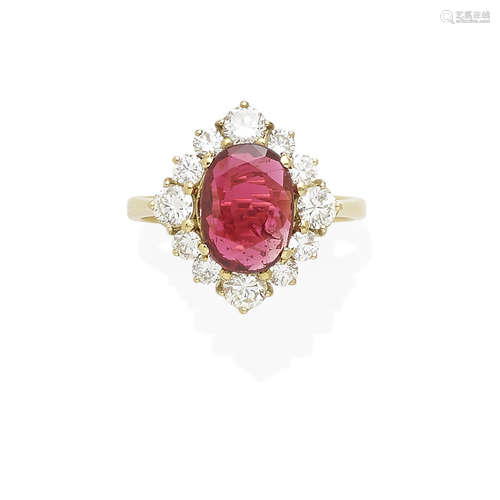 A red spinel and diamond ring