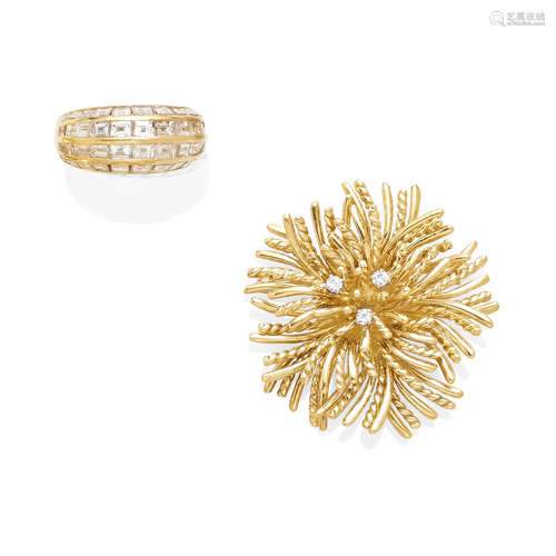 An 18 Karat Gold and Diamond Ring and Brooch