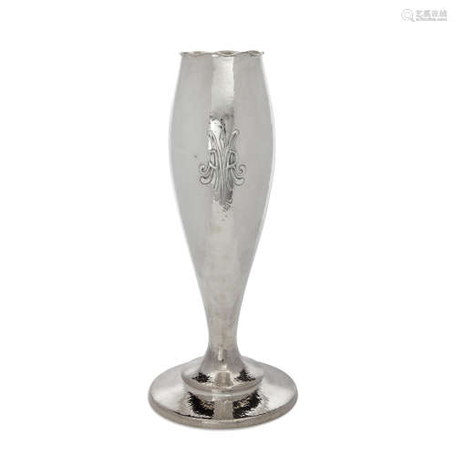 An American hand hammered sterling silver vase  by Clemens Friedell, Pasadena, CA, 20th century