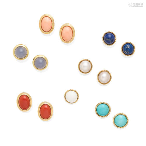 A Collection of Gold and Hardstone Earclips