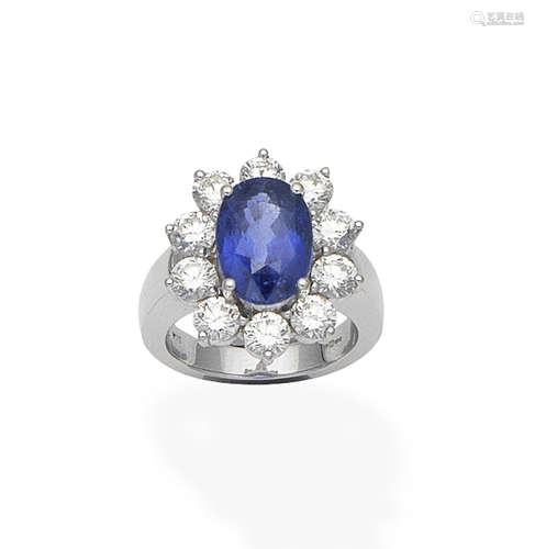 A sapphire and diamond cluster ring