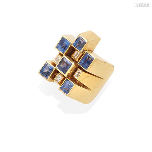 An 18 Karat Gold, Sapphire and Diamond Ring, Georg Jensen