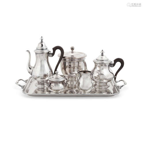 An Italian sterling silver four-piece tea and coffee service with a tray  by Pamploni Eremindo di Pamploni Franco, Florence, 20th century