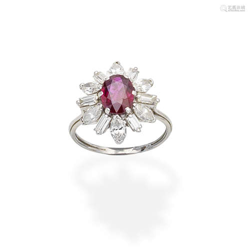 A ruby and diamond cluster ring