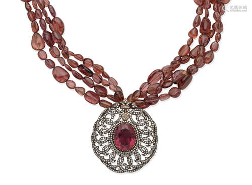 A tourmaline and diamond necklace