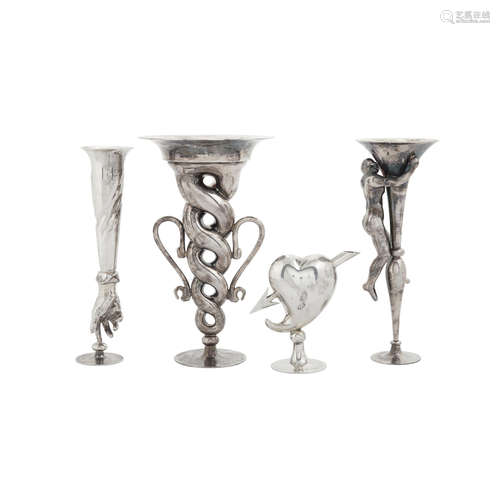 A collection of four Italian sterling silver figural vases  by Pamploni Eremindo di Pamploni Franco, Florence, mid 20th century