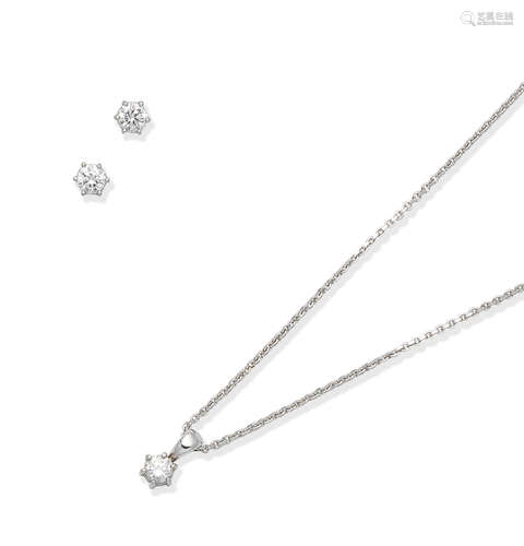 A diamond pendant necklace and earstud suite  (2)