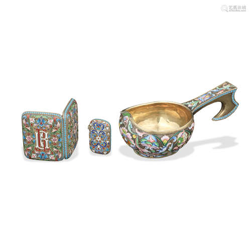 A Group of Three Russian silver gilt and enamel items  by various makers, 19th/20th century