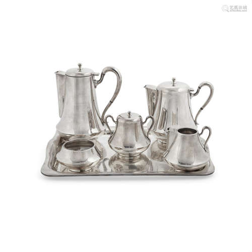 A five piece modernist Mexican sterling silver tea and coffee service with tray  by various makers, 20th century