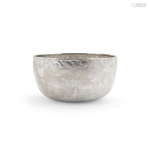 A Japanese partial gilt silver bowl with repousse rim  20th century