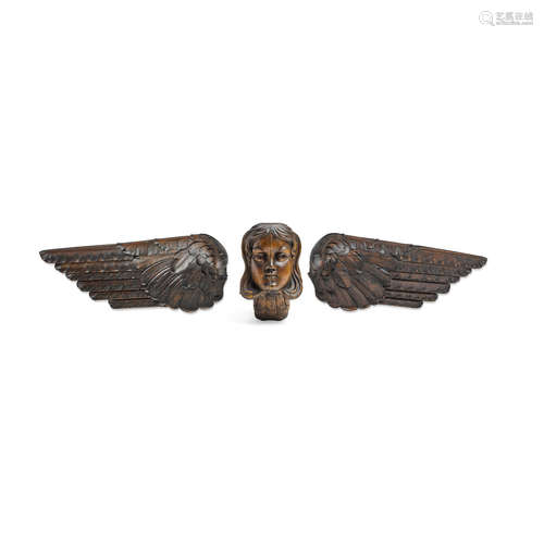 A Carved Oak Ship's Figurehead Depicting A Winged Angel 19th century