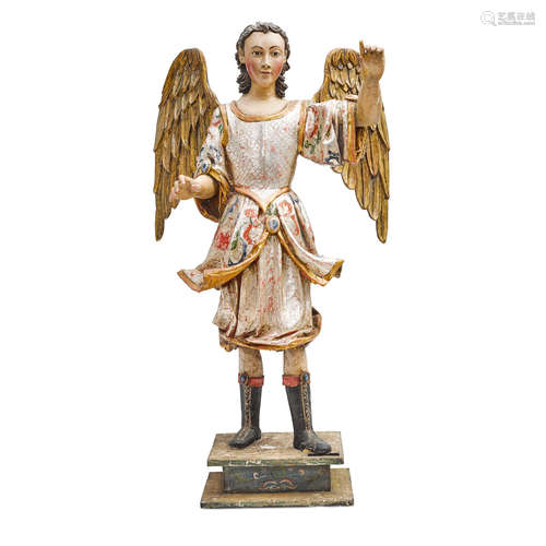 A Polychromed Carved Wood Archangel Figure Probably South American, 18th century