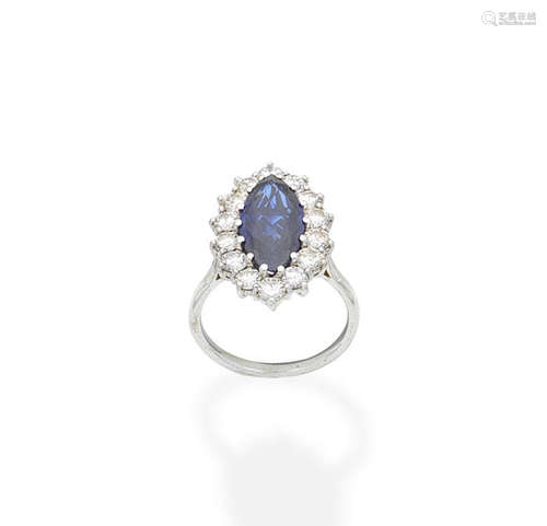 A sapphire and diamond cluster ring