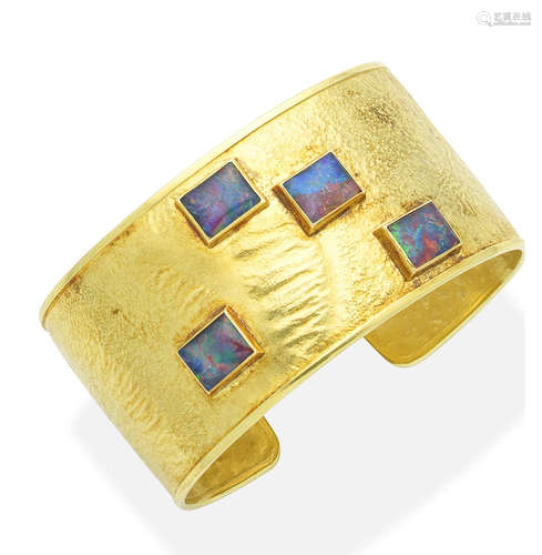 A gold and opal doublet cuff, by Gerald Benney,  1975