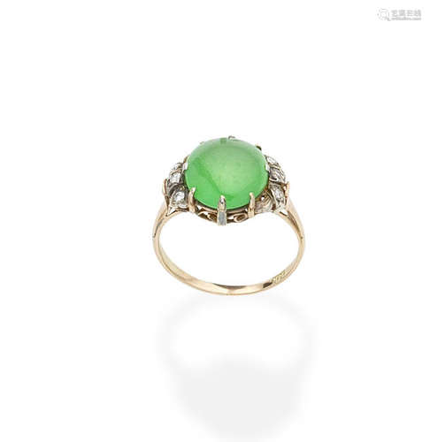 a mid-20th century jade and diamond ring