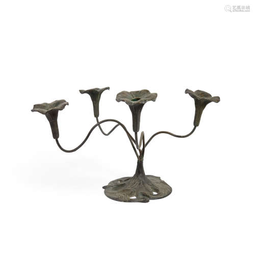 An American Arts and Crafts Four Light Candelabrum  Jessie Preston, circa 1900Incised on the underside Preston Chicago.height 12in (30.4cm); width 21in (53.3cm); depth 19in (48.2cm)